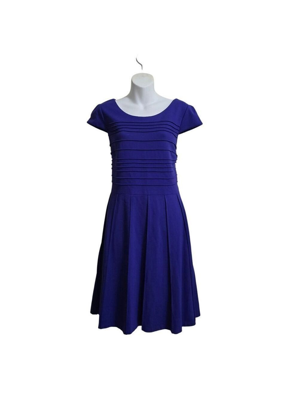 Antonio Melani Pin Tuck Pleated Knee Length A-Line In Royal Blue Dress Sz 12